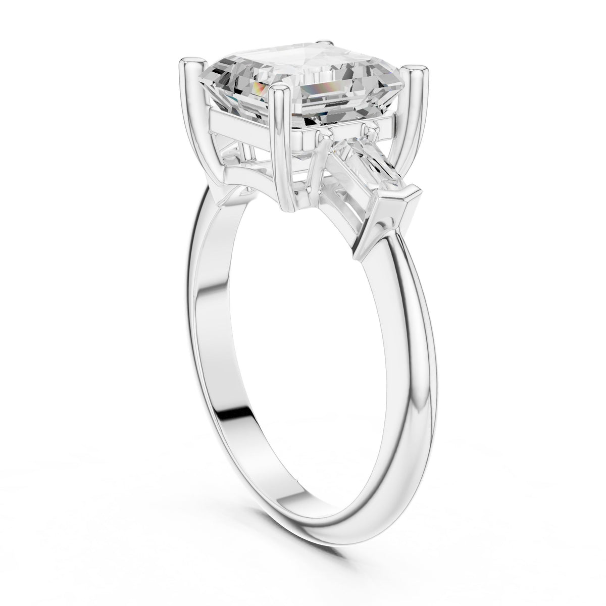 Asscher Three Stone Lab Grown Diamond Engagement Ring