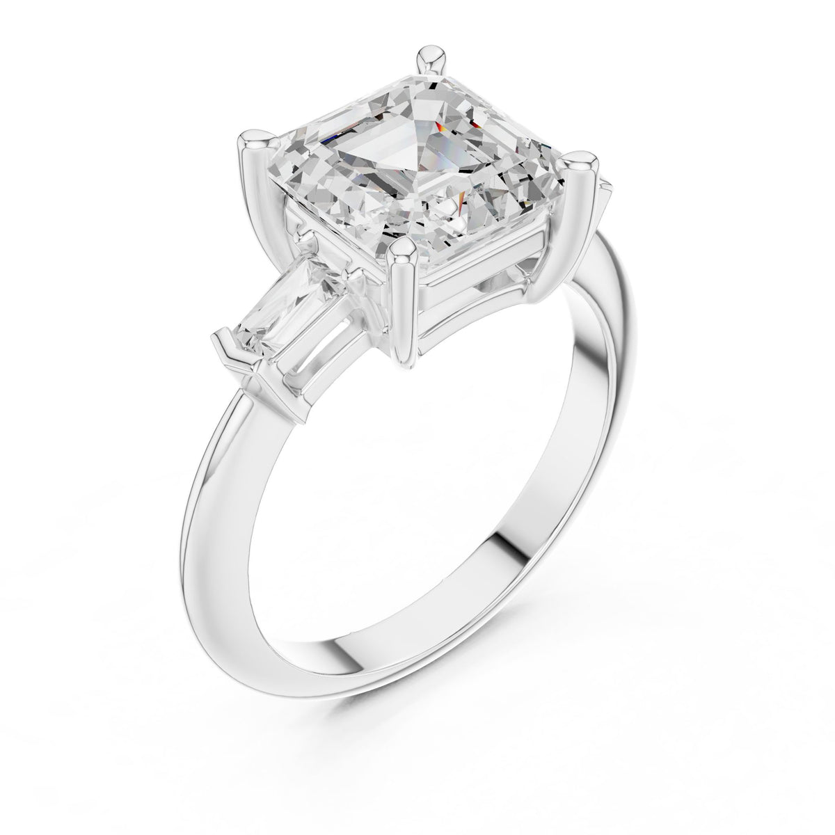 Asscher Three Stone Lab Grown Diamond Engagement Ring