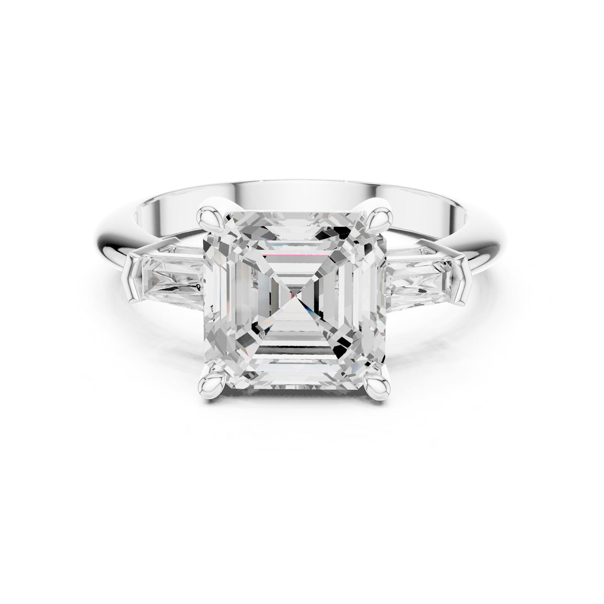 Asscher Three Stone Lab Grown Diamond Engagement Ring