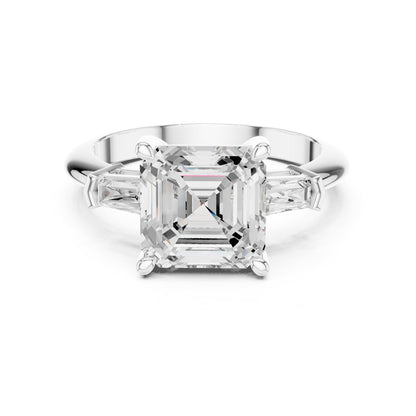 Asscher Three Stone Lab Grown Diamond Engagement Ring