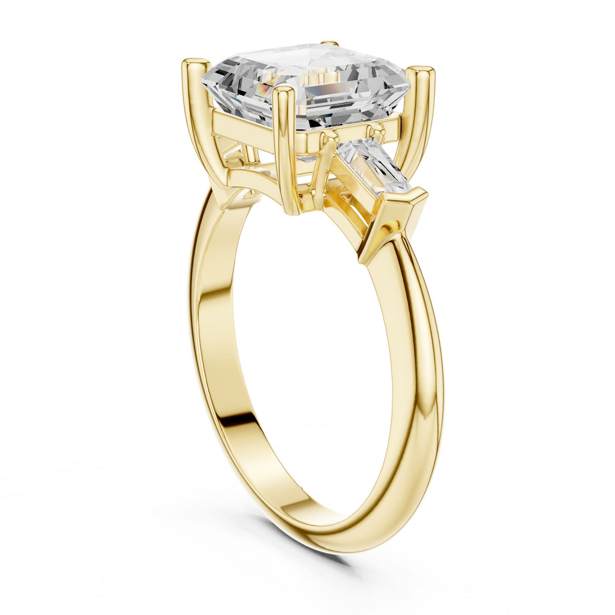 Asscher Three Stone Lab Grown Diamond Engagement Ring
