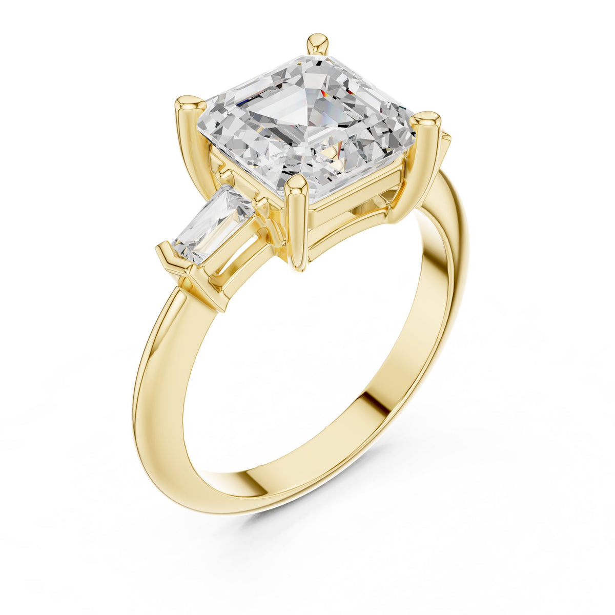 Asscher Three Stone Lab Grown Diamond Engagement Ring