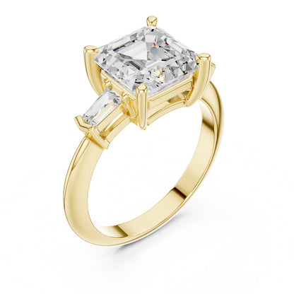 Asscher Three Stone Lab Grown Diamond Engagement Ring