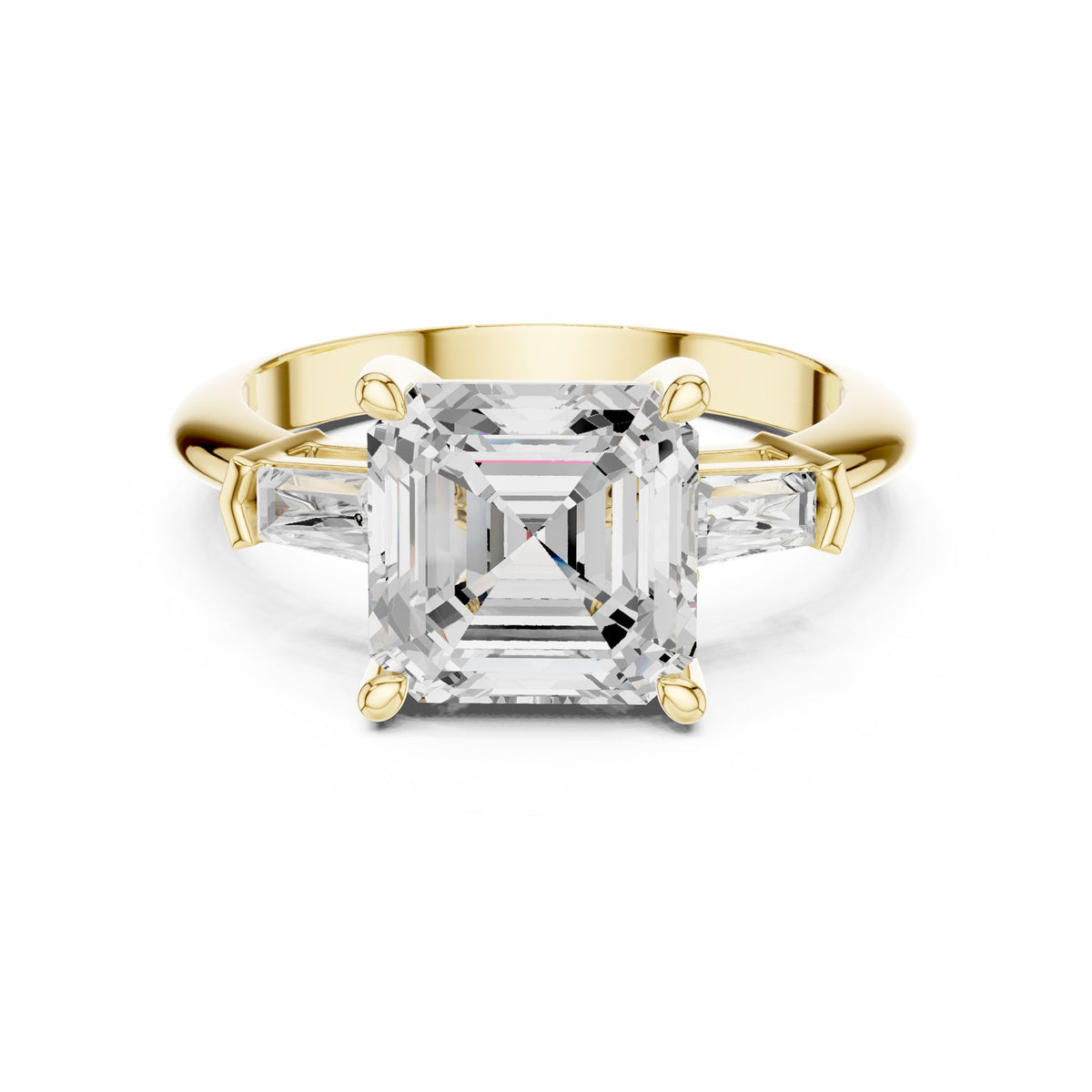Asscher Three Stone Lab Grown Diamond Engagement Ring