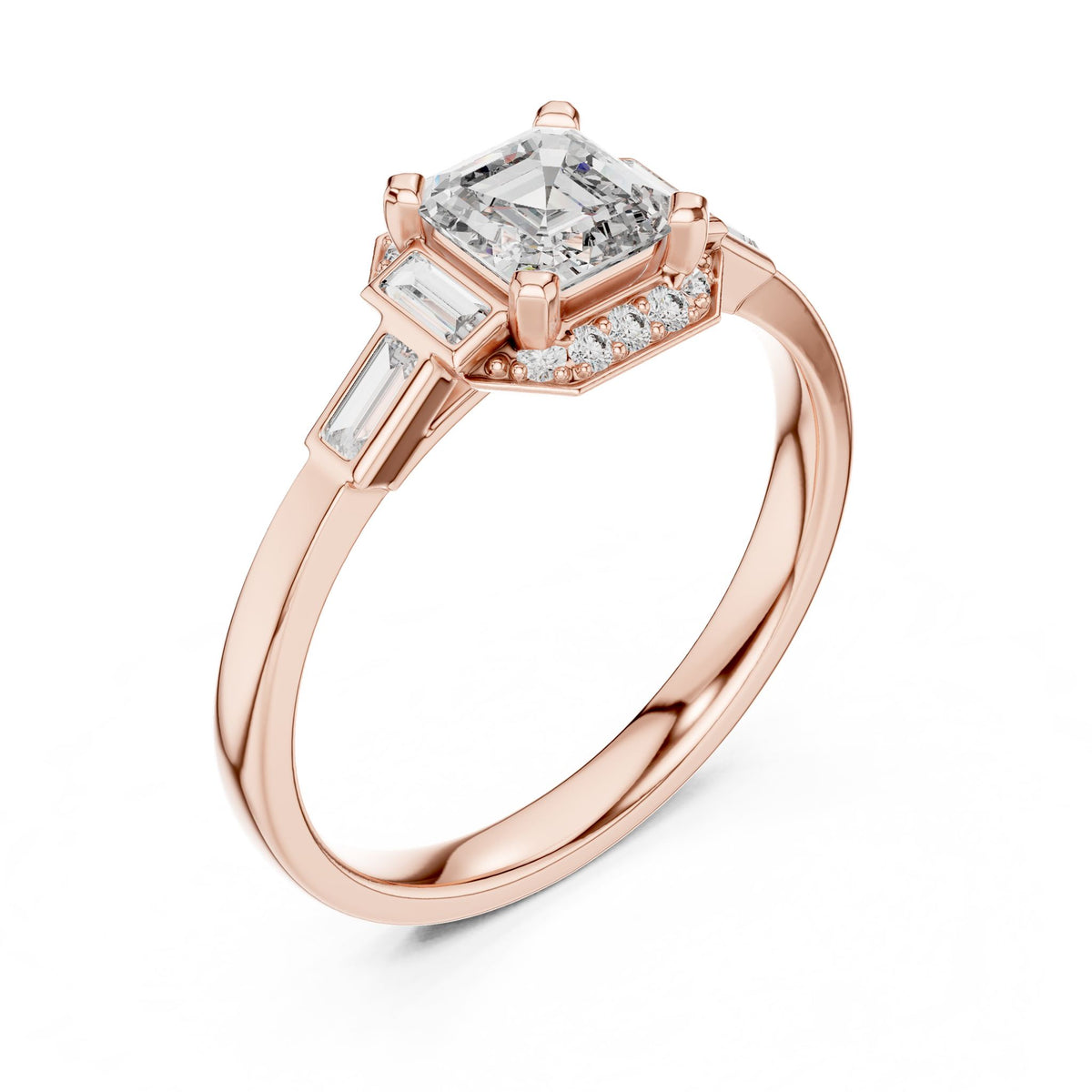 Asscher Three Stone Lab Grown Diamond Engagement Ring