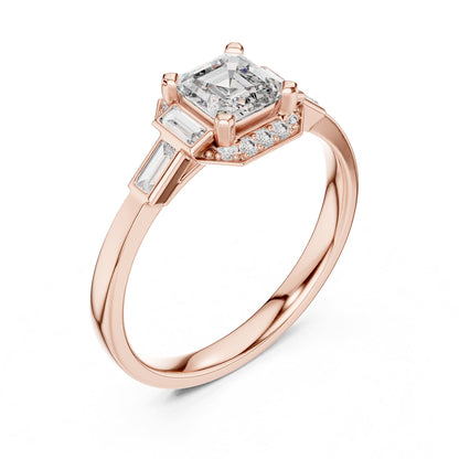 Asscher Three Stone Lab Grown Diamond Engagement Ring
