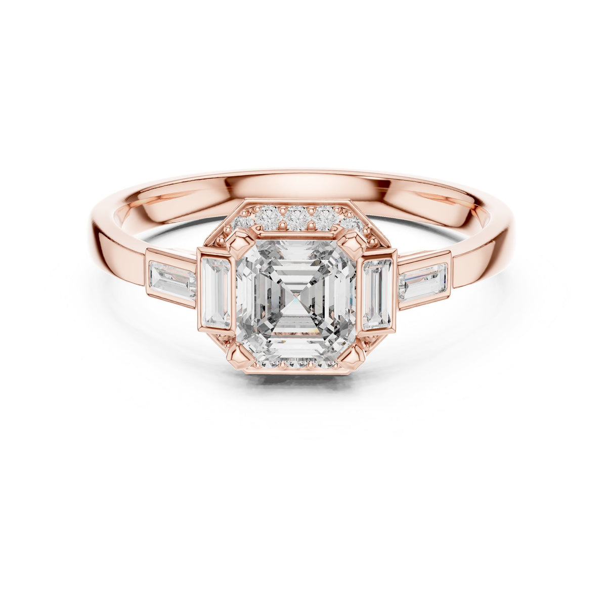Asscher Three Stone Lab Grown Diamond Engagement Ring