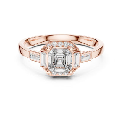 Asscher Three Stone Lab Grown Diamond Engagement Ring