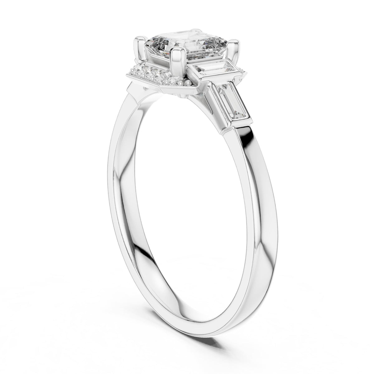 Asscher Three Stone Lab Grown Diamond Engagement Ring