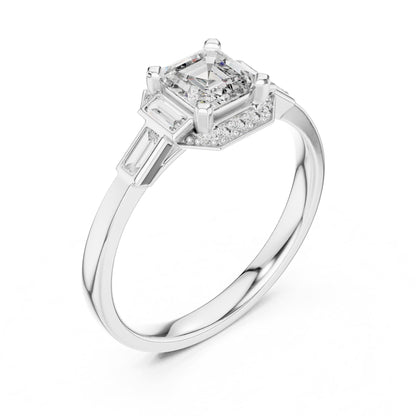 Asscher Three Stone Lab Grown Diamond Engagement Ring