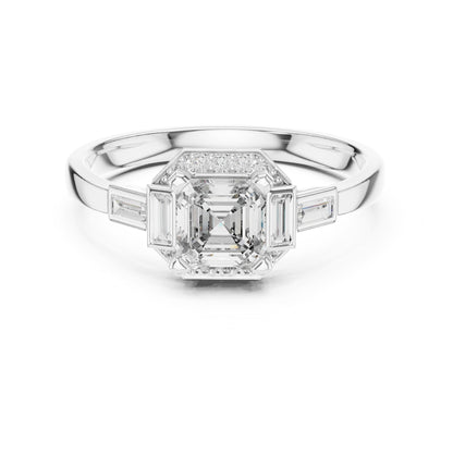 Asscher Three Stone Lab Grown Diamond Engagement Ring