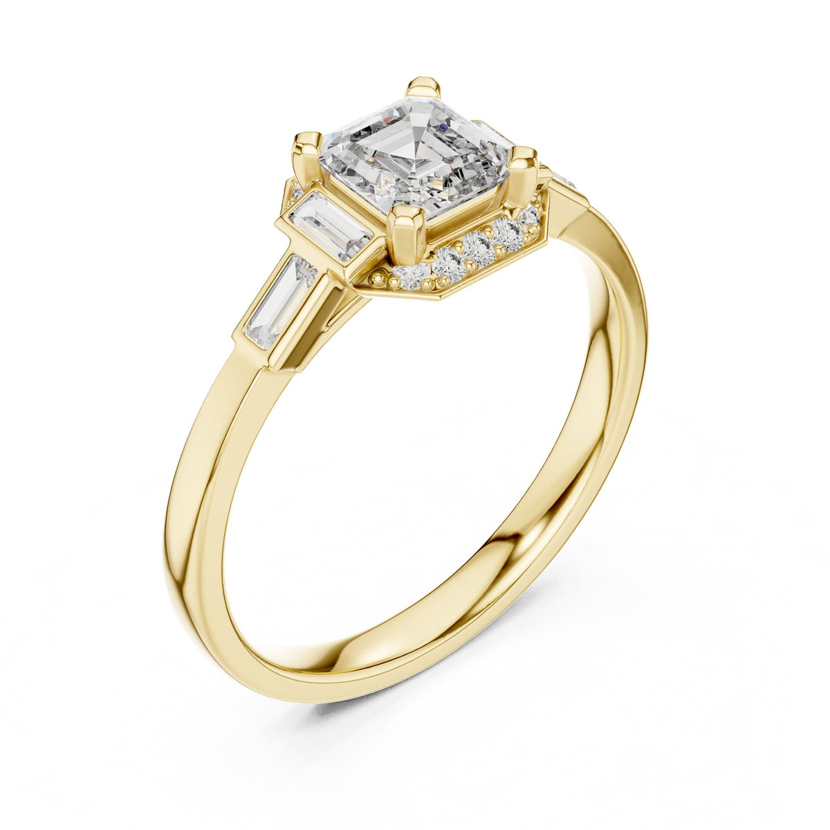 Asscher Three Stone Lab Grown Diamond Engagement Ring
