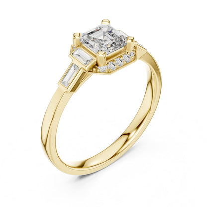 Asscher Three Stone Lab Grown Diamond Engagement Ring