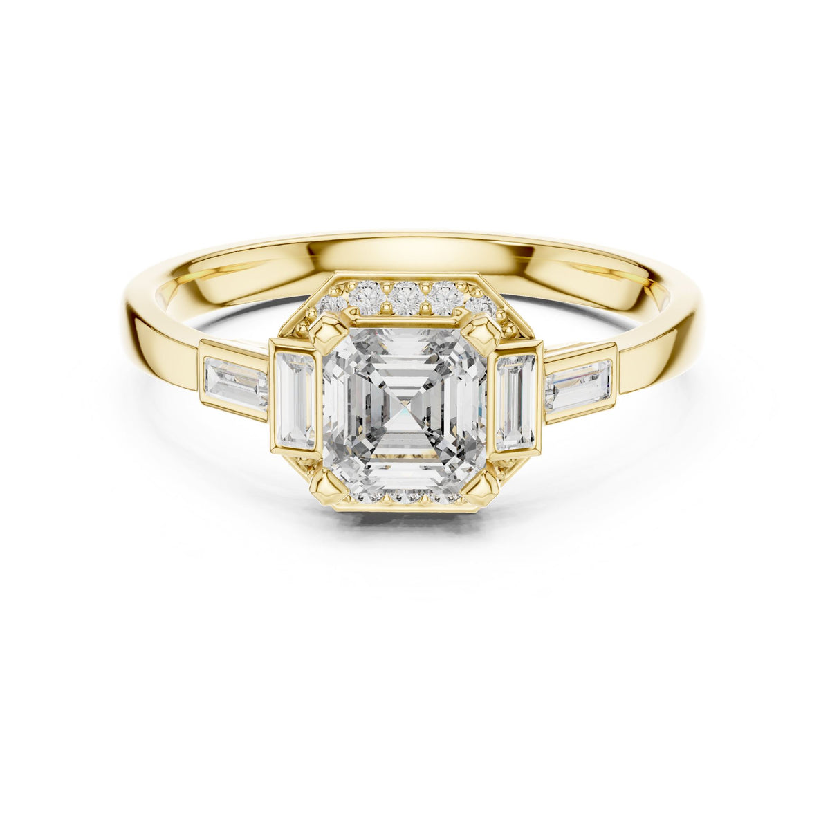 Asscher Three Stone Lab Grown Diamond Engagement Ring