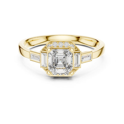 Asscher Three Stone Lab Grown Diamond Engagement Ring