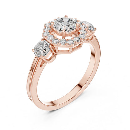 Asscher Three Stone Lab Grown Diamond Engagement Ring