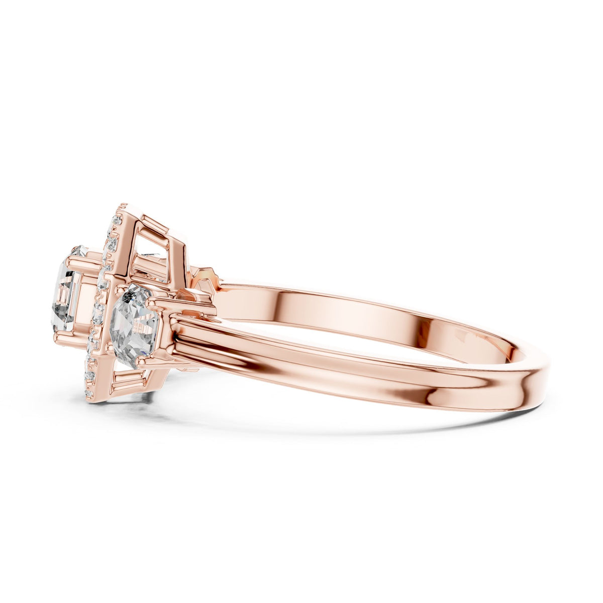 Asscher Three Stone Lab Grown Diamond Engagement Ring