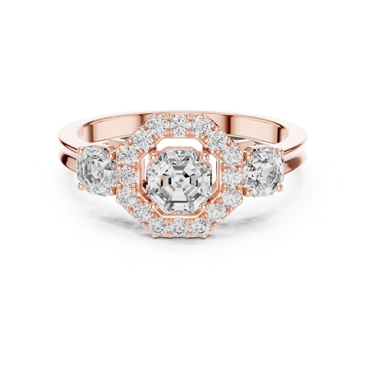 Asscher Three Stone Lab Grown Diamond Engagement Ring