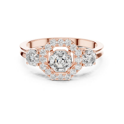 Asscher Three Stone Lab Grown Diamond Engagement Ring