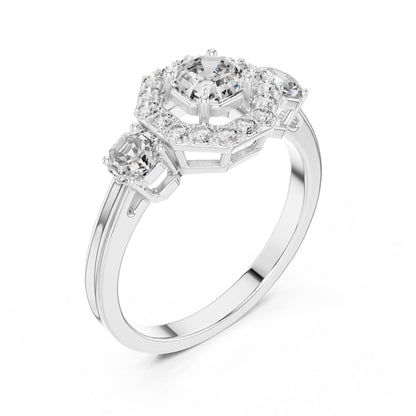 Asscher Three Stone Lab Grown Diamond Engagement Ring