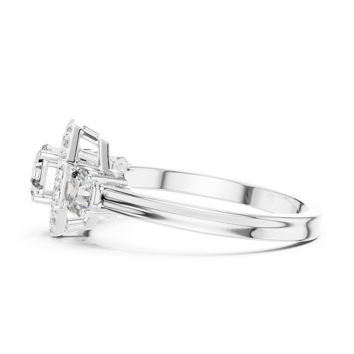 Asscher Three Stone Lab Grown Diamond Engagement Ring