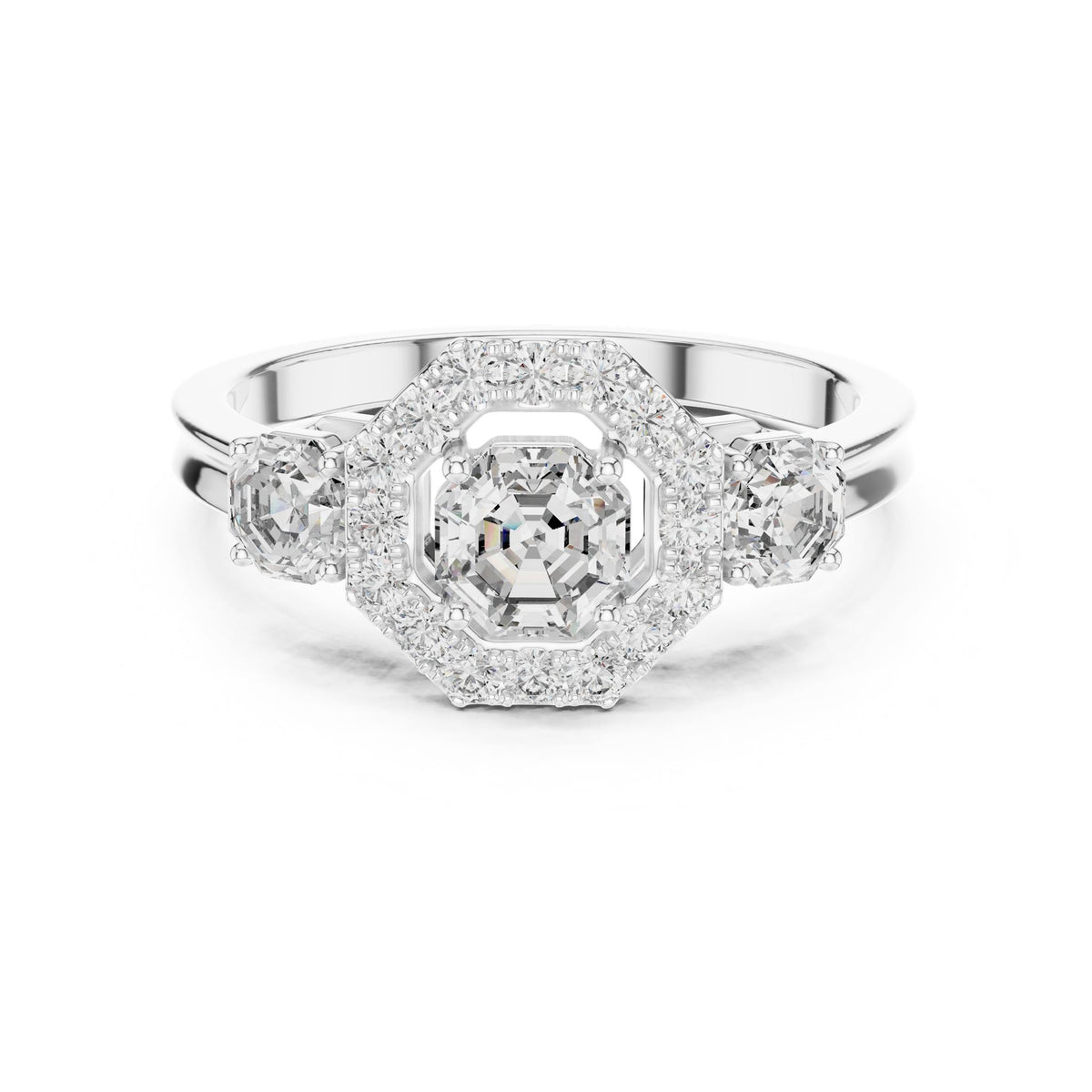 Asscher Three Stone Lab Grown Diamond Engagement Ring