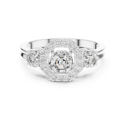 Asscher Three Stone Lab Grown Diamond Engagement Ring