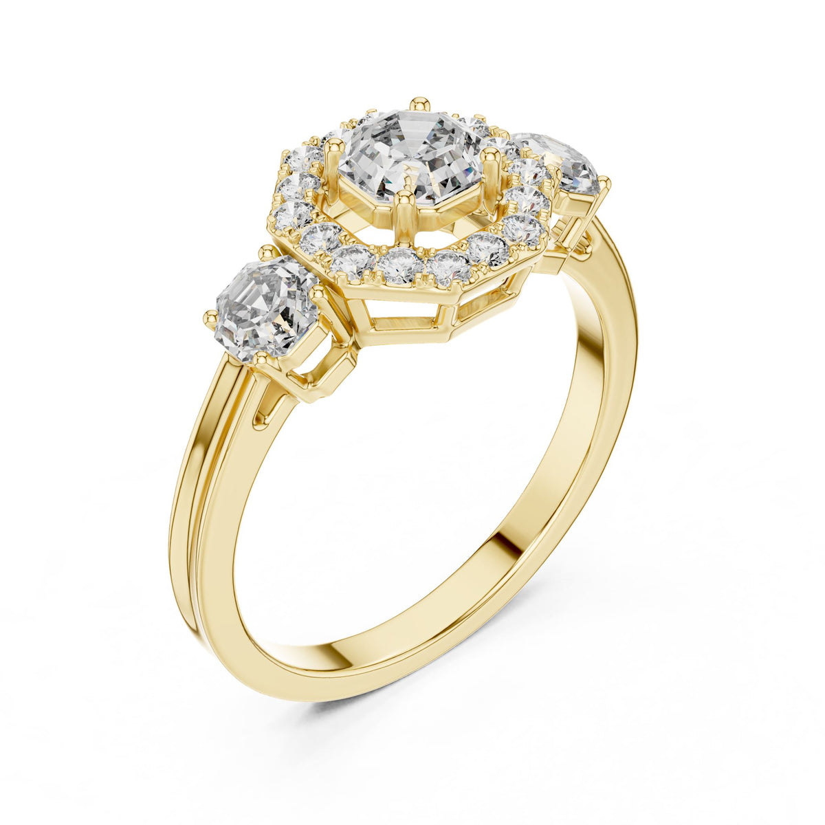 Asscher Three Stone Lab Grown Diamond Engagement Ring