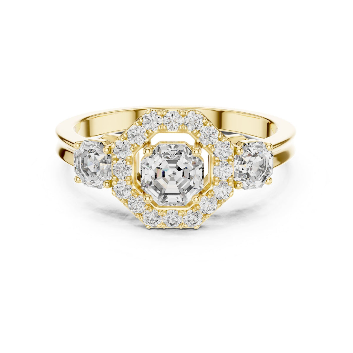Asscher Three Stone Lab Grown Diamond Engagement Ring
