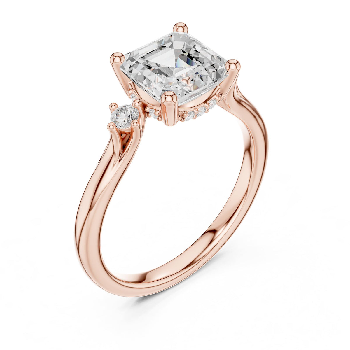 Asscher Three Stone Lab Grown Diamond Engagement Ring