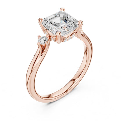 Asscher Three Stone Lab Grown Diamond Engagement Ring
