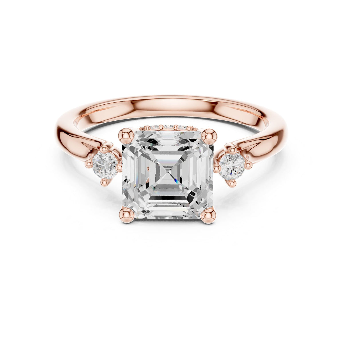 Asscher Three Stone Lab Grown Diamond Engagement Ring