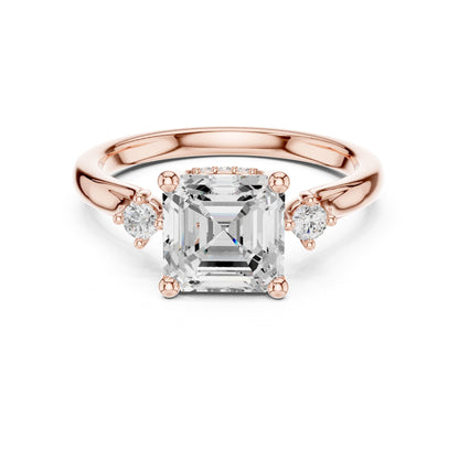 Asscher Three Stone Lab Grown Diamond Engagement Ring