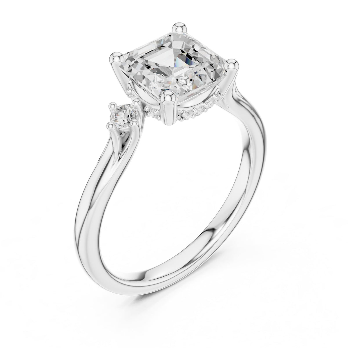 Asscher Three Stone Lab Grown Diamond Engagement Ring