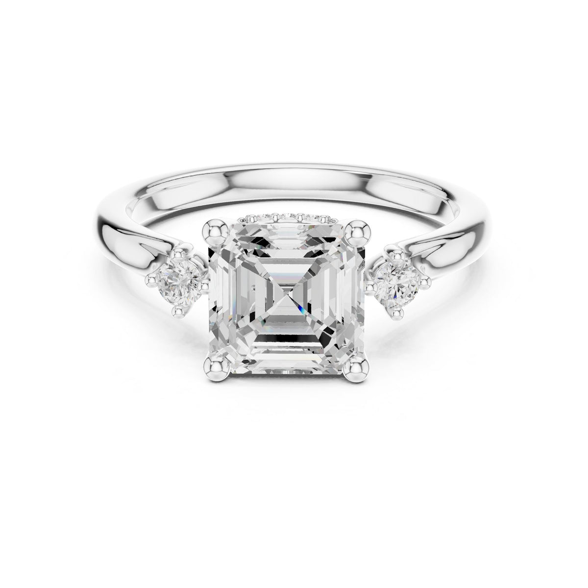 Asscher Three Stone Lab Grown Diamond Engagement Ring