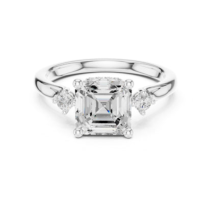 Asscher Three Stone Lab Grown Diamond Engagement Ring