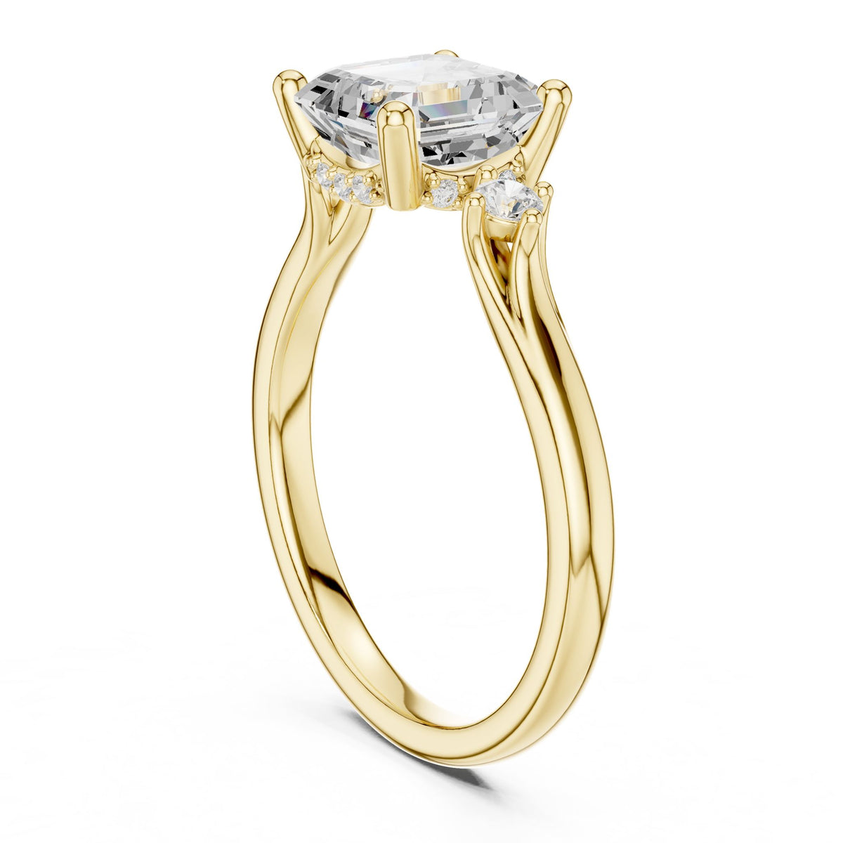 Asscher Three Stone Lab Grown Diamond Engagement Ring