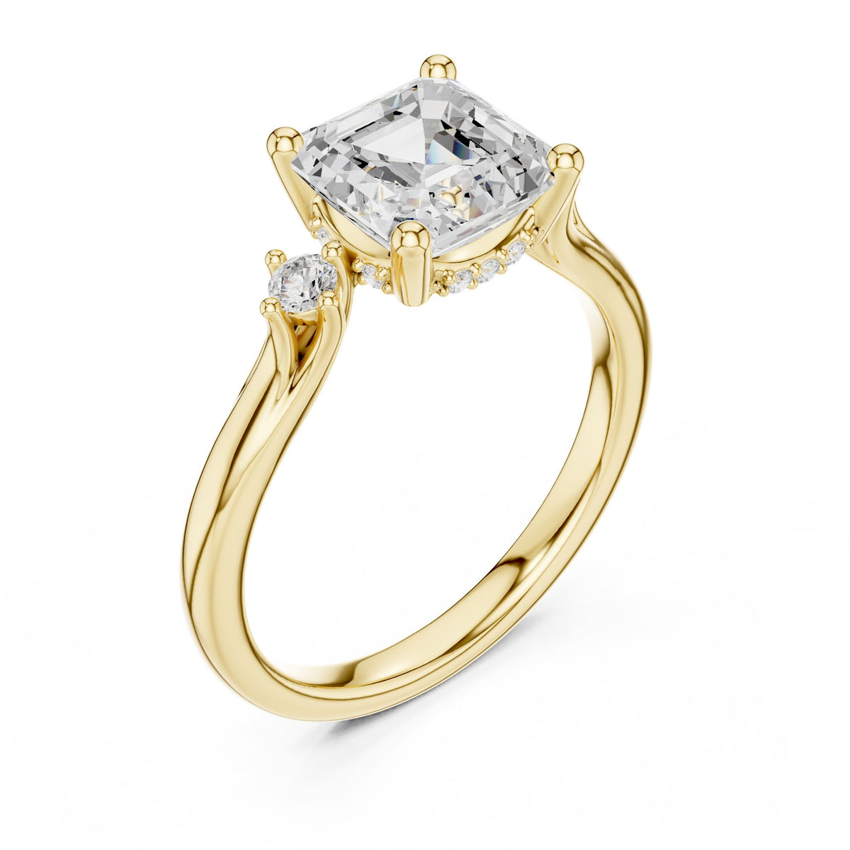 Asscher Three Stone Lab Grown Diamond Engagement Ring
