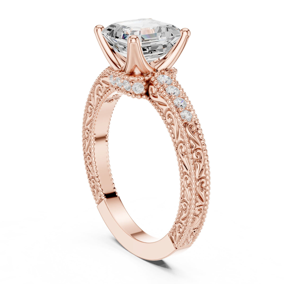 Asscher Vintage Lab Grown Diamond Engagement Ring