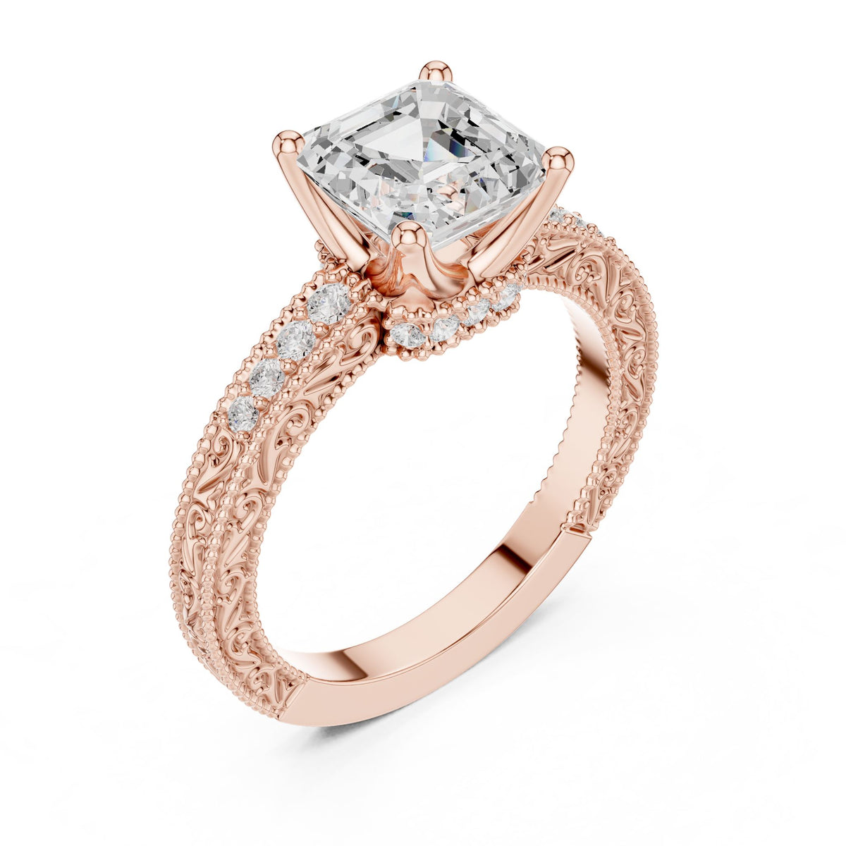 Asscher Vintage Lab Grown Diamond Engagement Ring