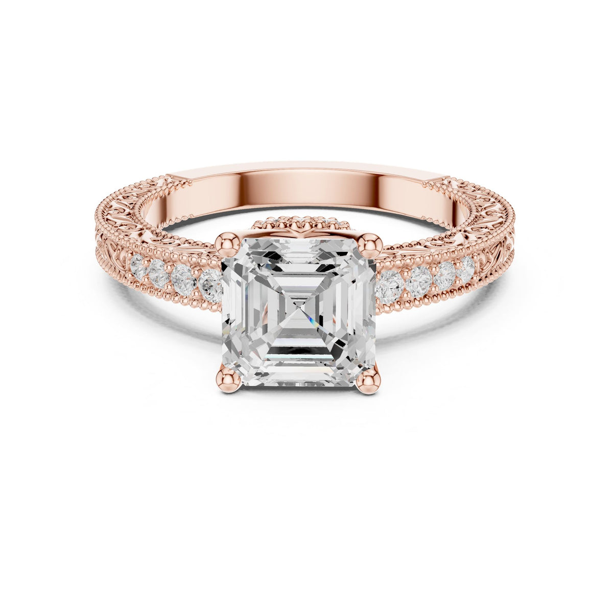 Asscher Vintage Lab Grown Diamond Engagement Ring
