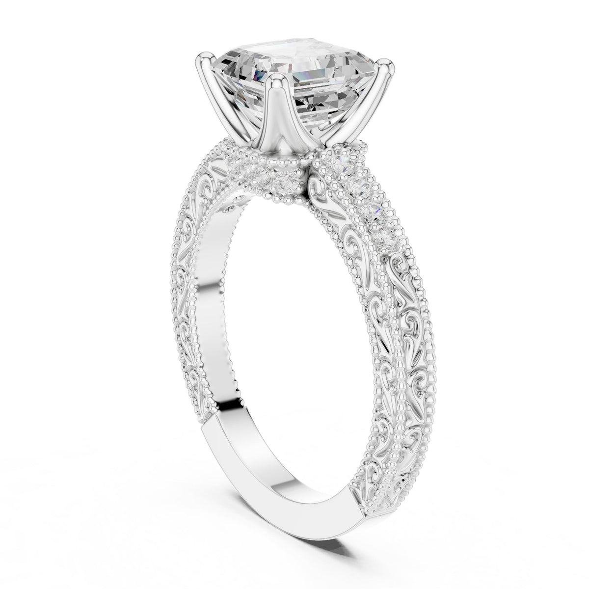 Asscher Vintage Lab Grown Diamond Engagement Ring