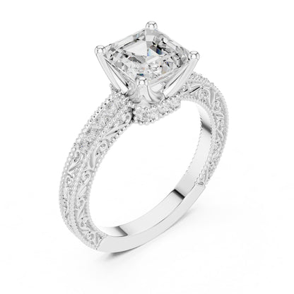 Asscher Vintage Lab Grown Diamond Engagement Ring