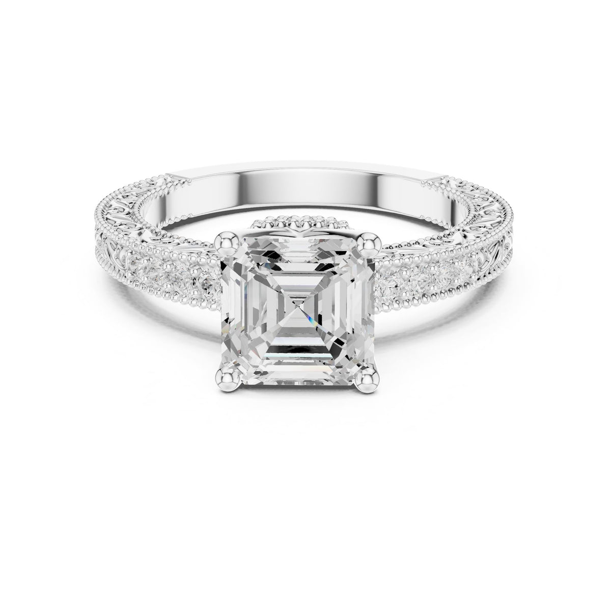 Asscher Vintage Lab Grown Diamond Engagement Ring