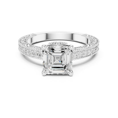 Asscher Vintage Lab Grown Diamond Engagement Ring