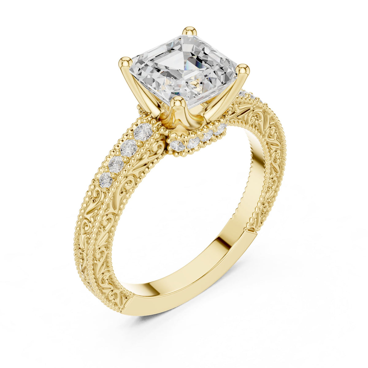Asscher Vintage Lab Grown Diamond Engagement Ring