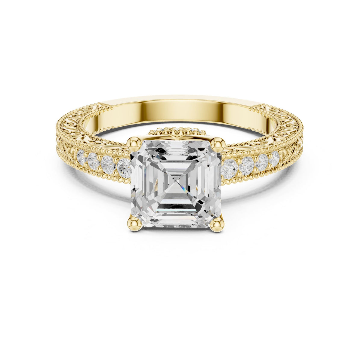 Asscher Vintage Lab Grown Diamond Engagement Ring