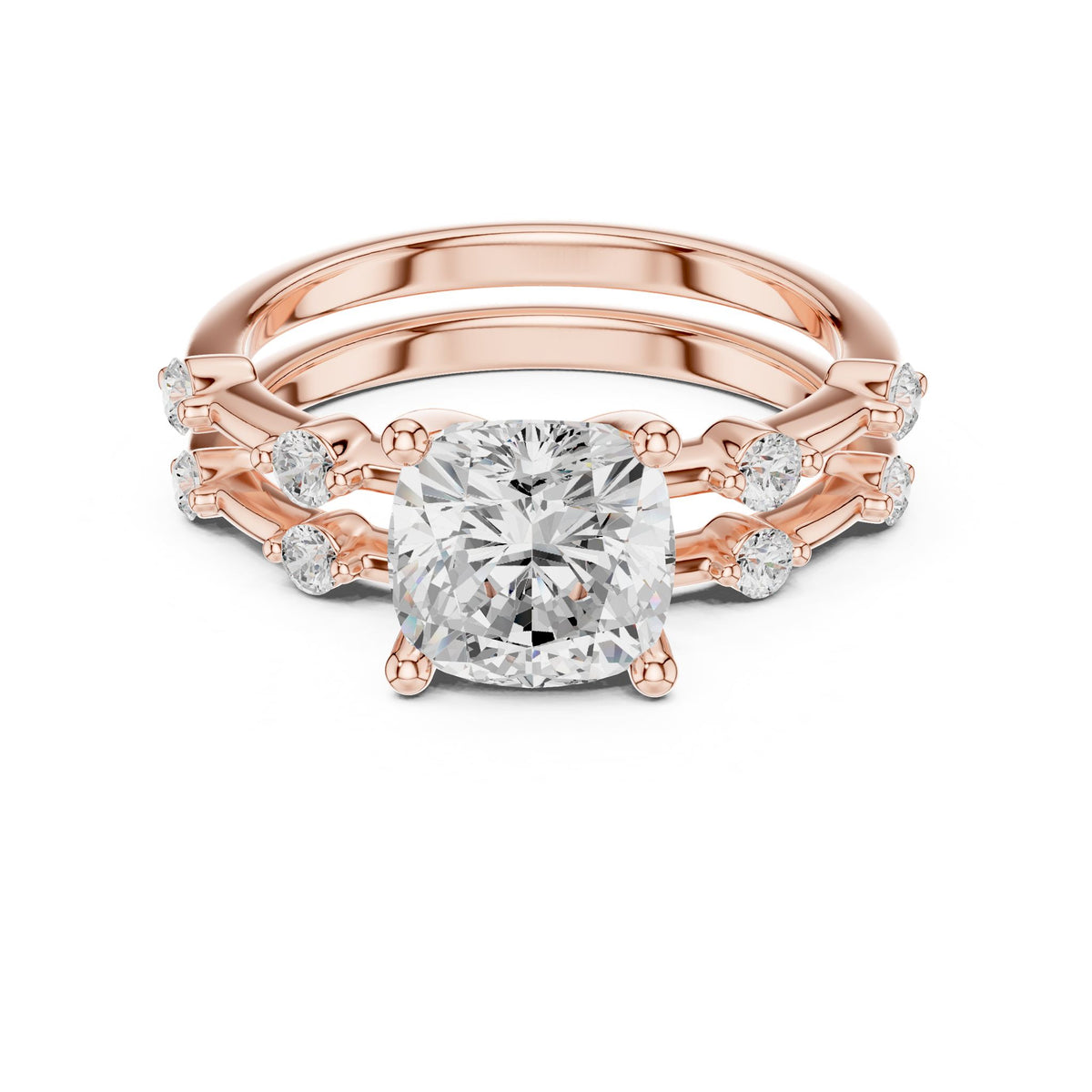 Cushion Accented Lab Grown Diamond Engagement Ring