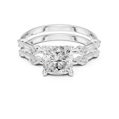 Cushion Accented Lab Grown Diamond Engagement Ring