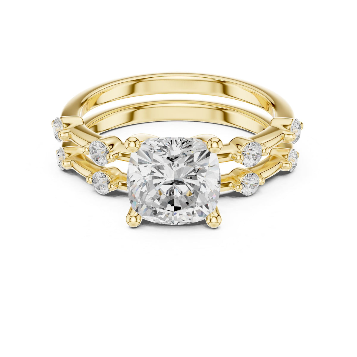 Cushion Accented Lab Grown Diamond Engagement Ring
